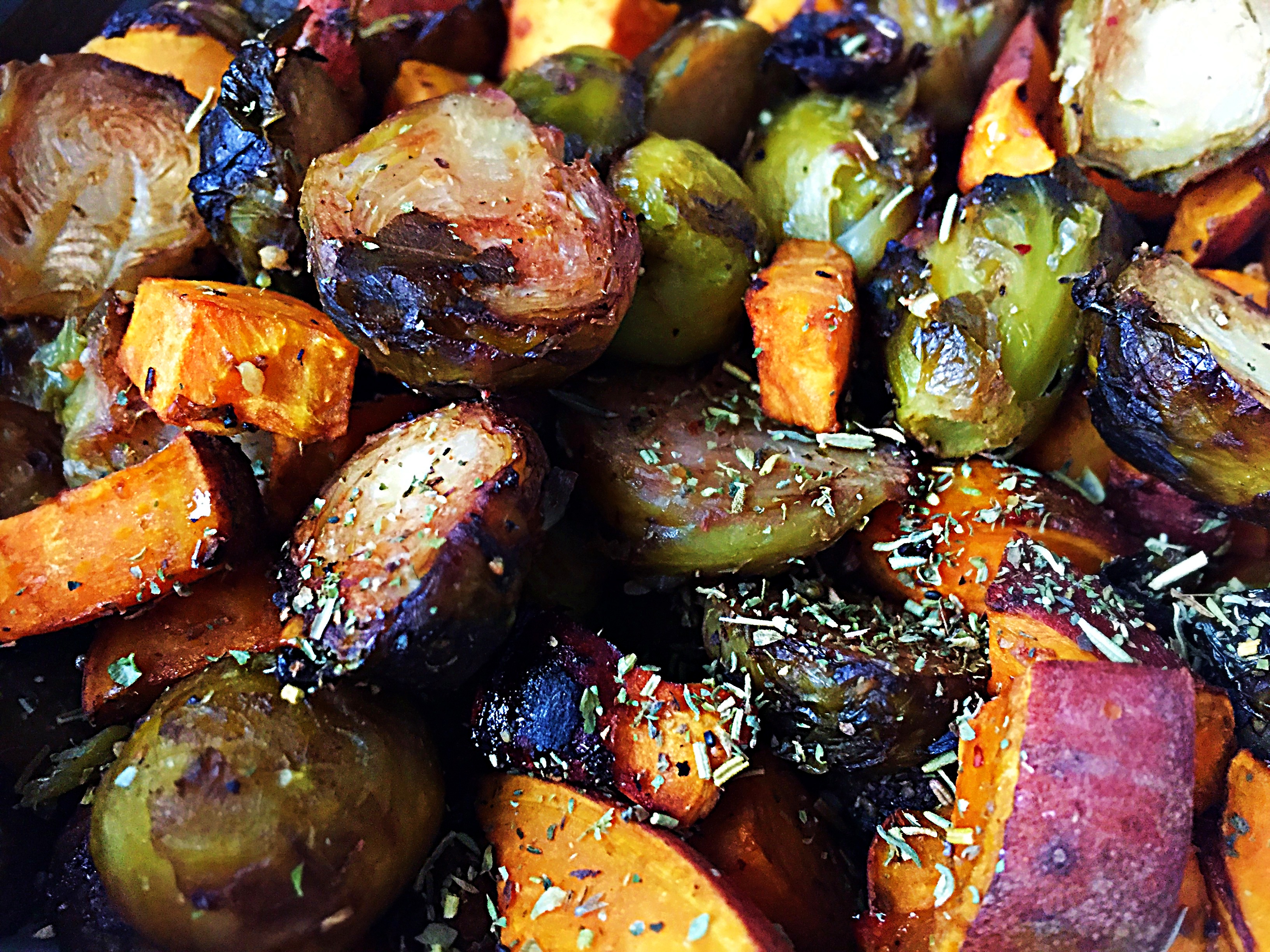 Brussels Sprouts and Sweet Potatoes in Balzamic Glaze